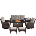 7-Piece Wicker Patio Set with Fire Pit Table