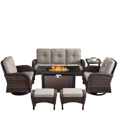 7-Piece Wicker Patio Set with Fire Pit Table